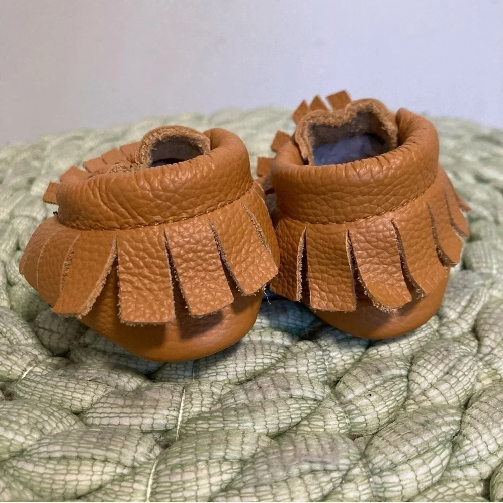 NEW BirdRock Baby Ginger Tan Leather Boho Newborn Baby Moccasins Shoes